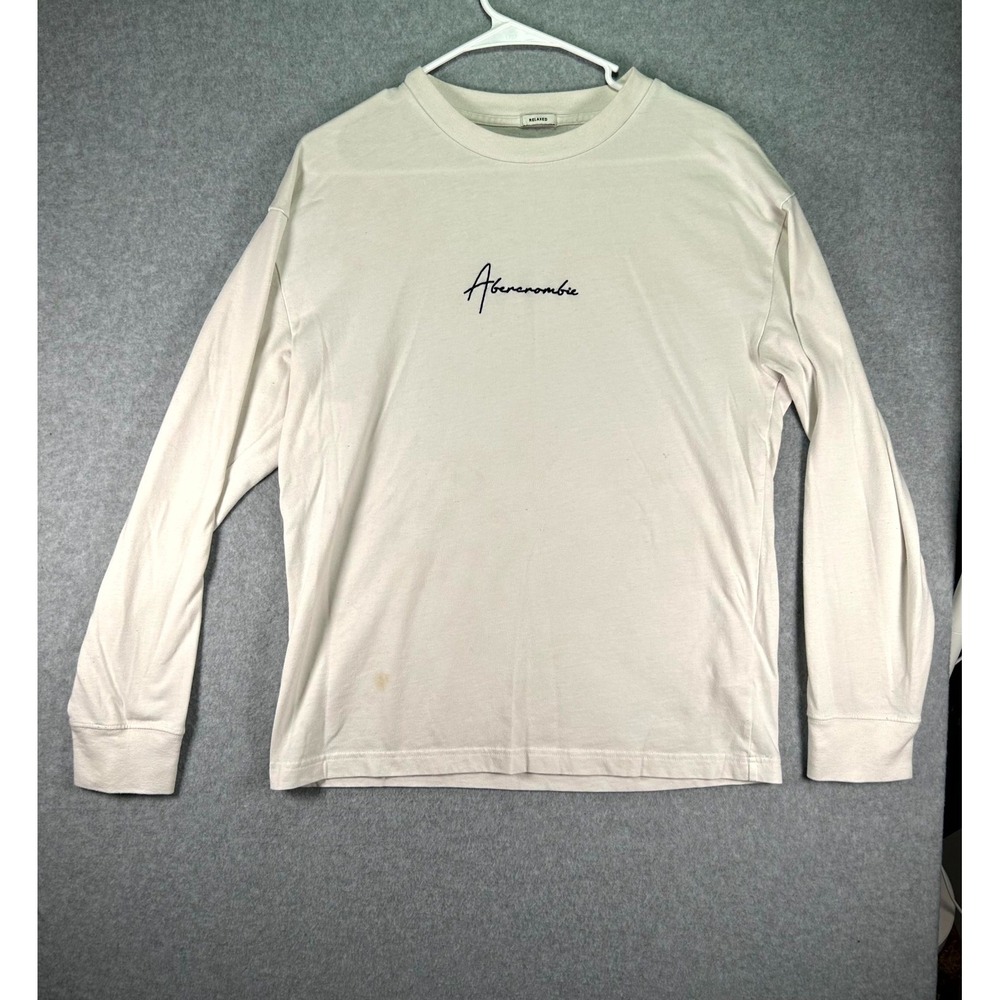 Stain* Abercrombie & Fitch Collection Men Medium White Relaxed Fit Long Sleeve